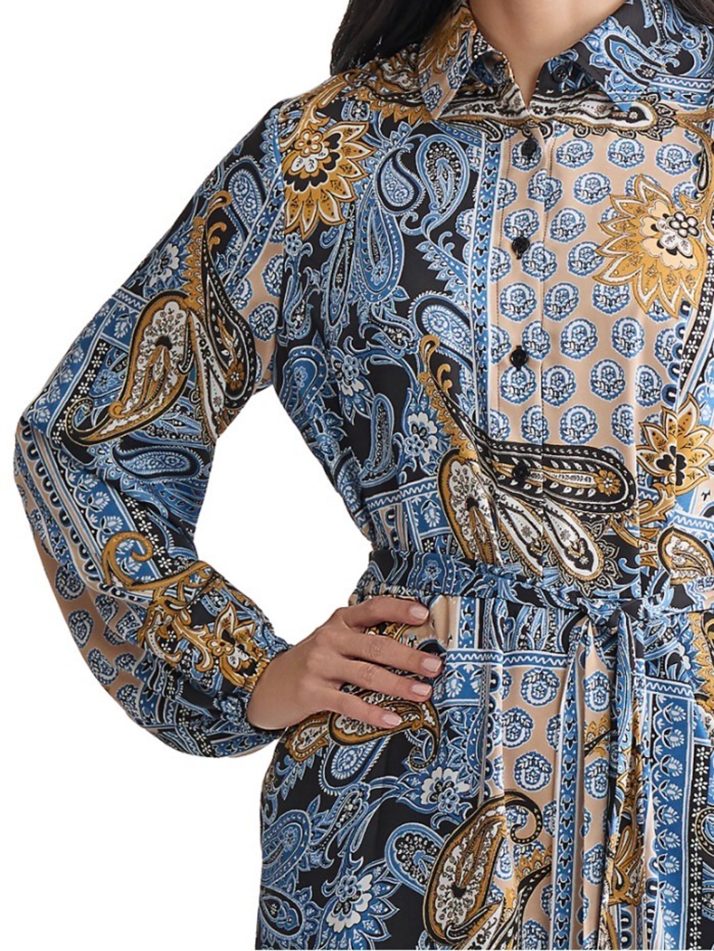 JONES NEW YORK Women’s Long Sleeve Printed Chiffon A-Line Dress. Blue Lagoon. ♥️ - Picture 4 of 6